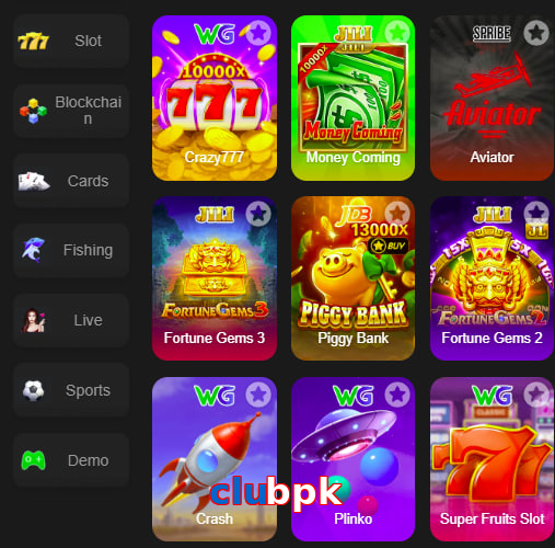 Main screen of Clubpk game page for PK players